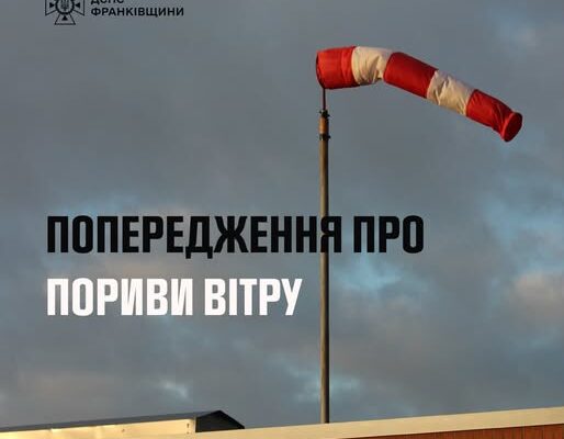 Увага! До кінця дня 30 травня пориви північно-західного вітру 15-20 м/с