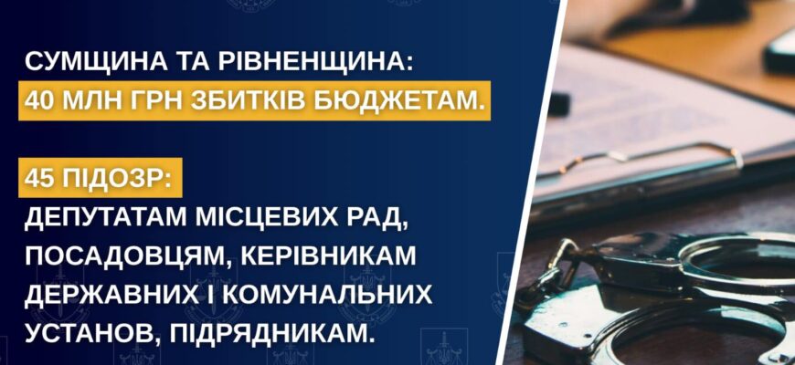 Сумщина та Рівненщина: 45 підозр, 40 млн грн збитків