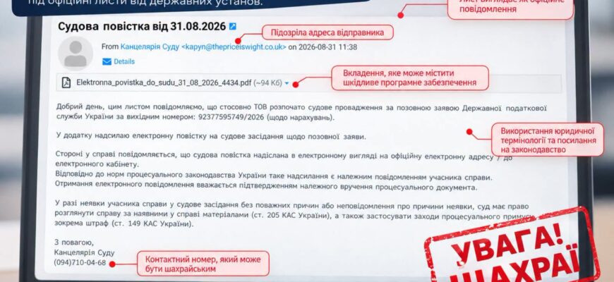 «Вас викликають до суду»: кіберполіція попереджає про шахрайські листи